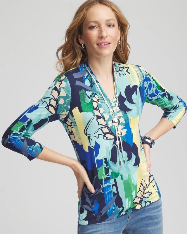 Touch of Cool Printed V-Neck Top